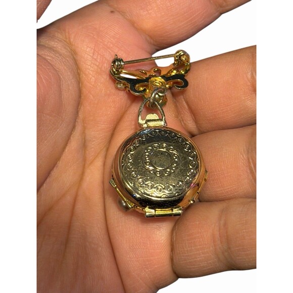 Vintage Coro 4/way Picture Locket Brooch Pin With Rhinestones Gold Tone - Picture 4 of 8